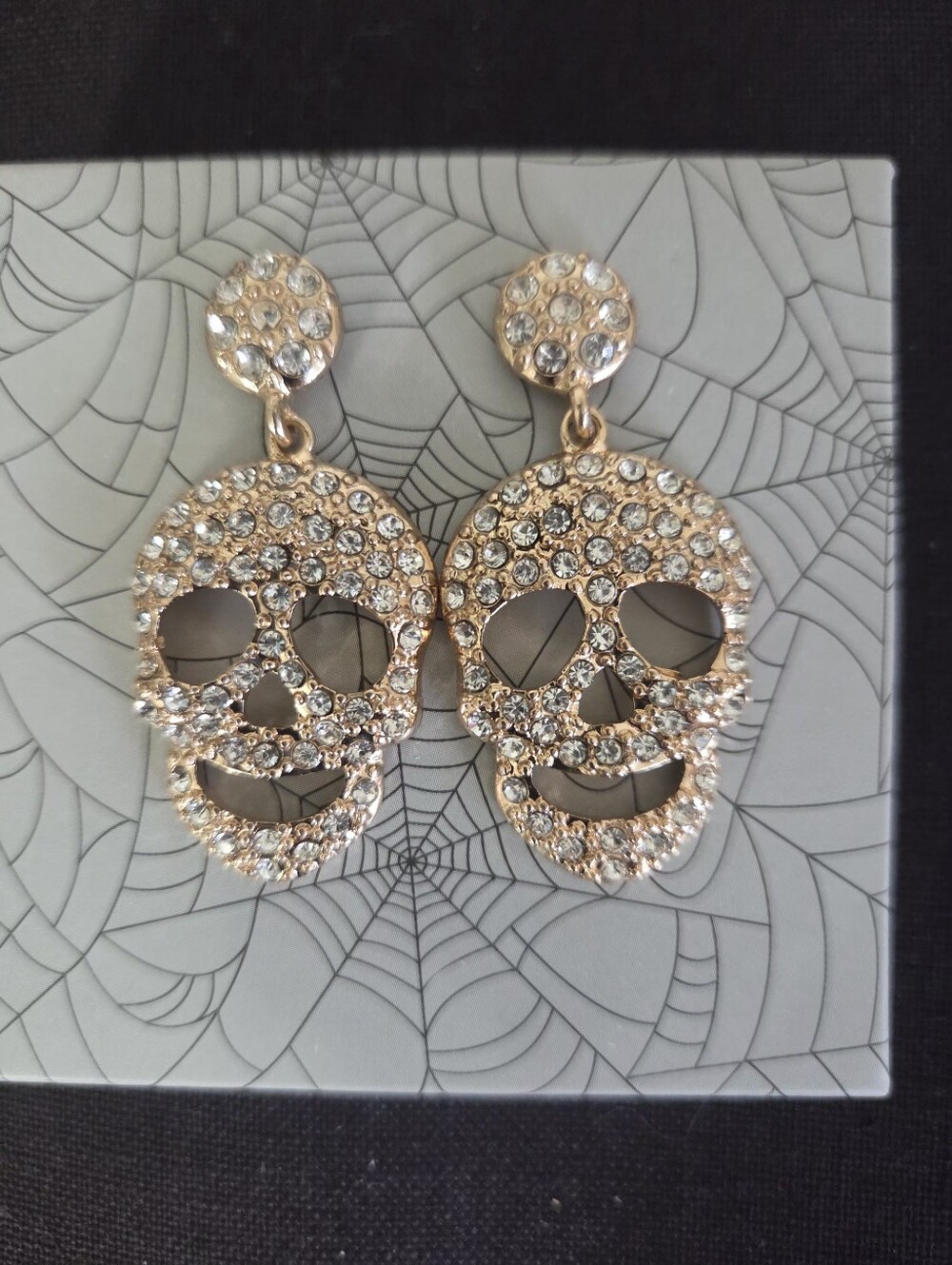Large Rhinestone Skull Earrings NWT
